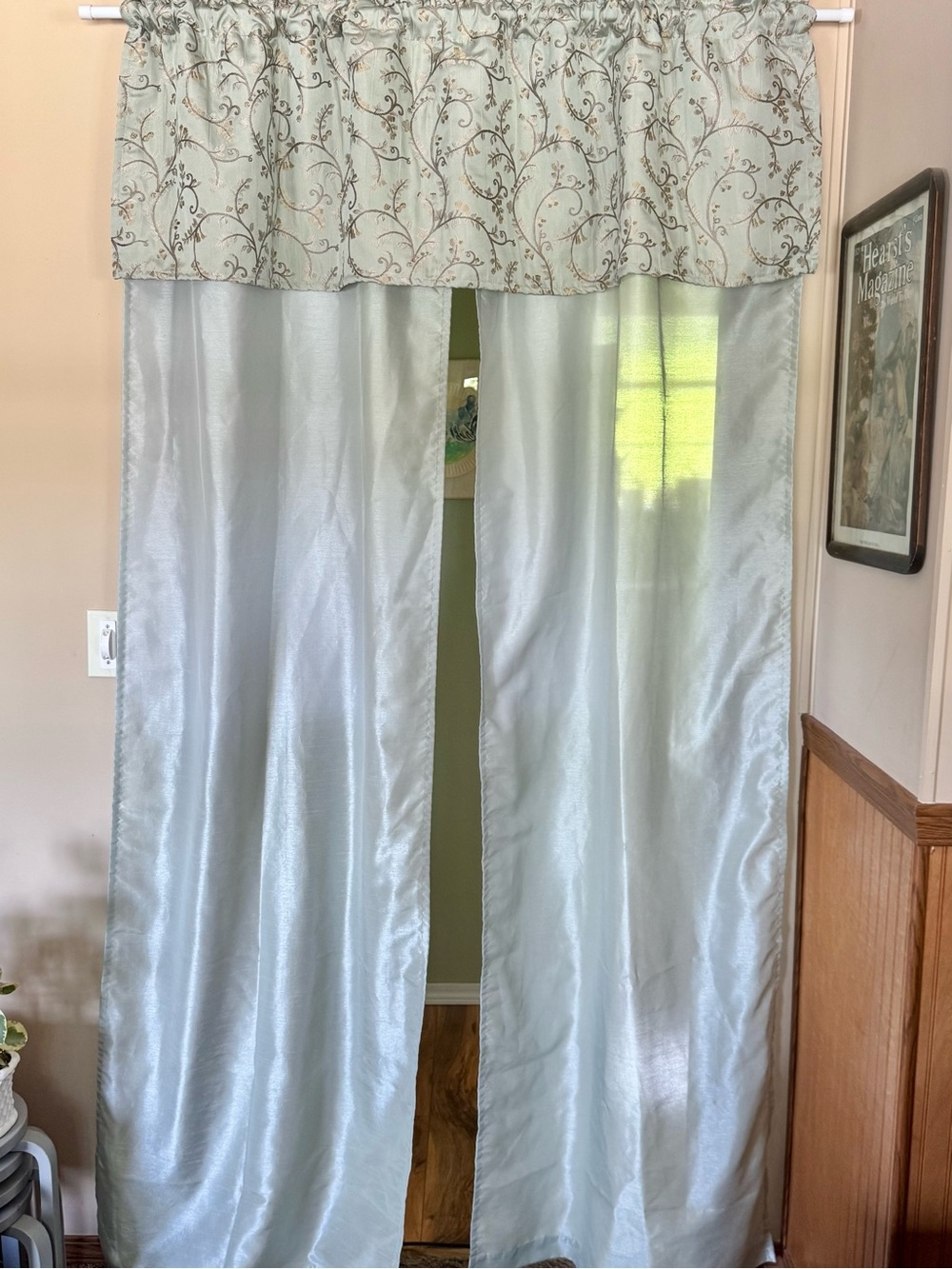 Light Sage Green Window Curtain with Valance, bed ruffle and 2 shams